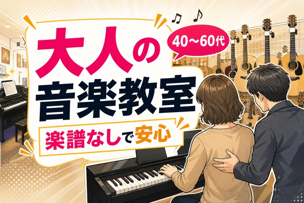 【40〜60代初心者へ】大人の音楽教室の選び方！楽譜・楽器なしでも安心な理由